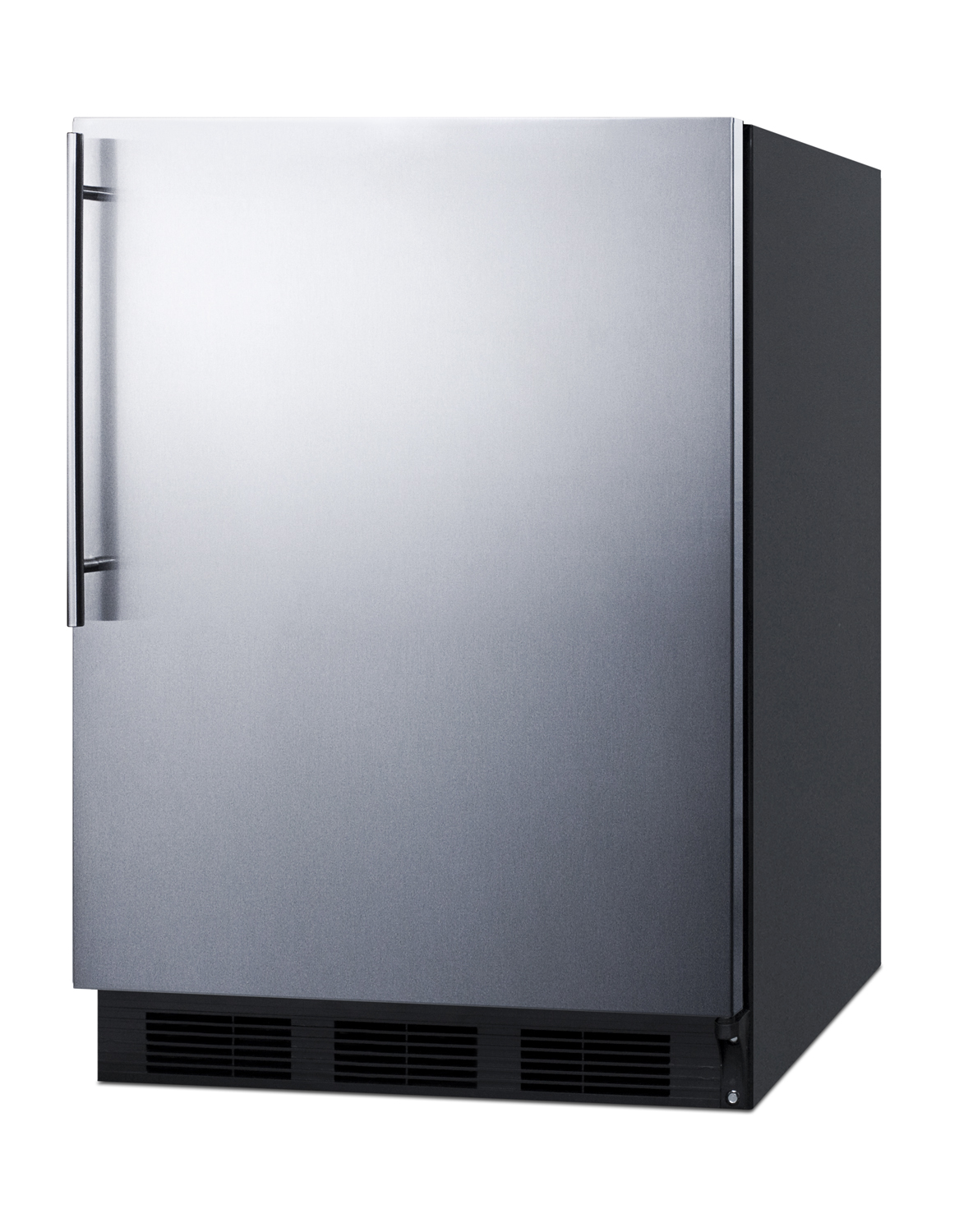 Commercially listed freestanding all-refrigerator for general purpose use, auto defrost w/SS wrapped door, thin handle, and black cabinet